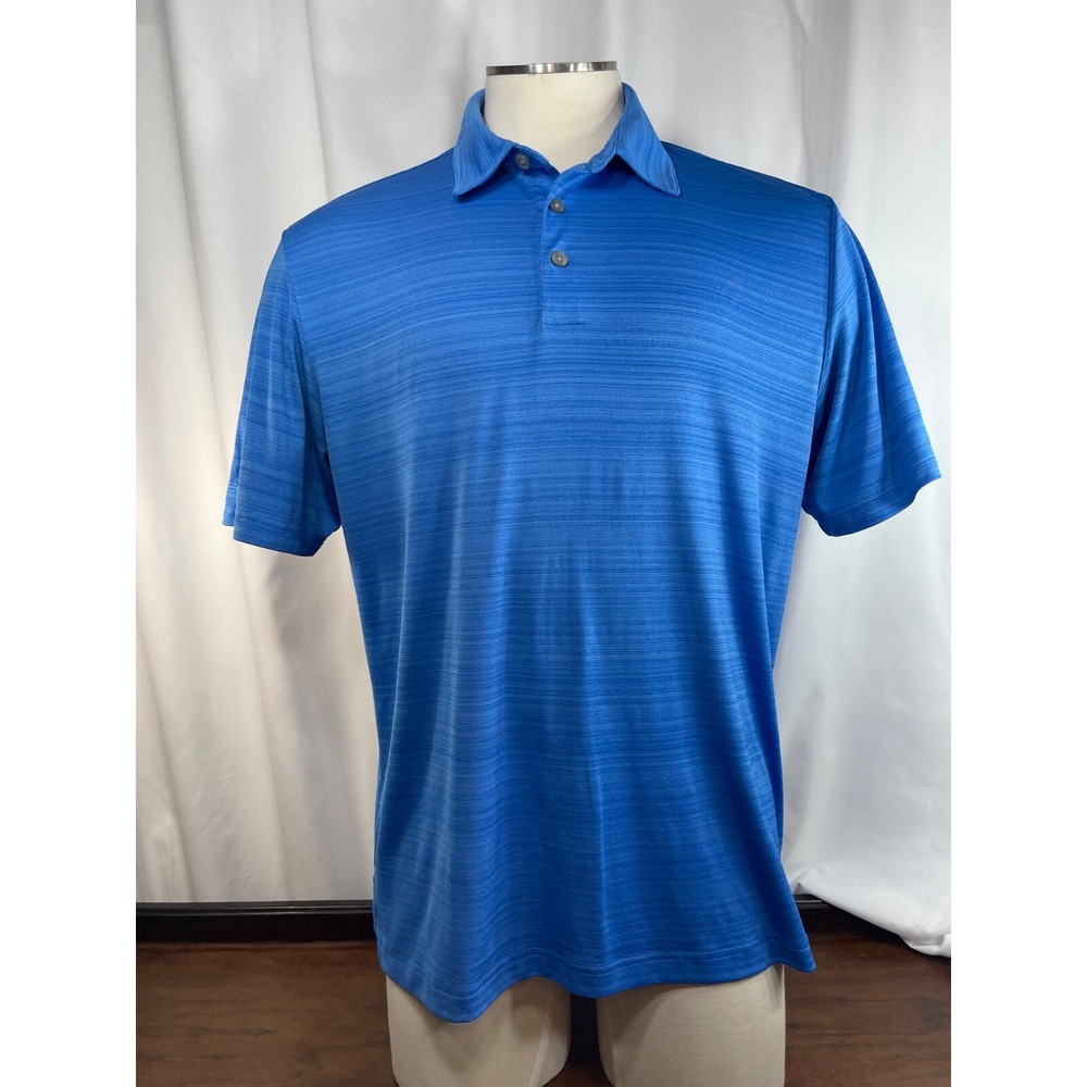 Ashworth‎ Men's size Lg Golf Polo Shirt Blue Azure Striped Stretch Breathable